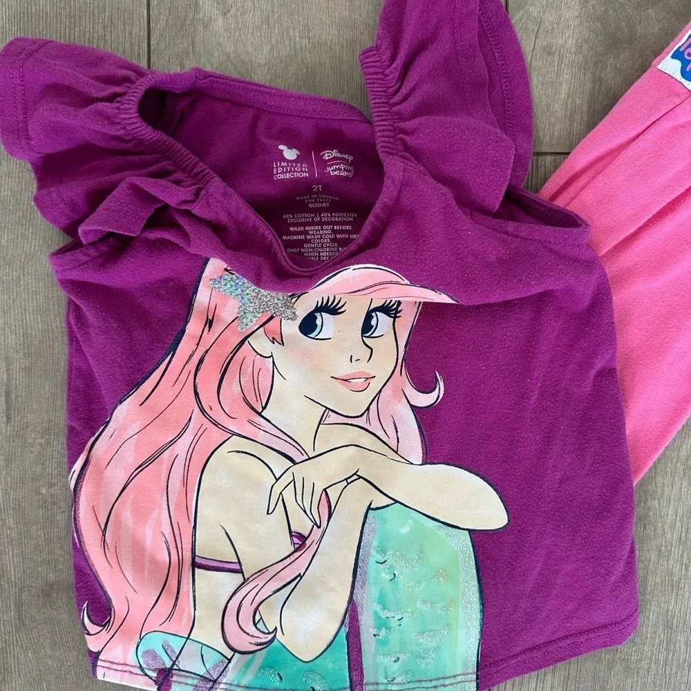 Disney Little Mermaid Ariel Shirt & Peppa Pig Pants 2T Girls